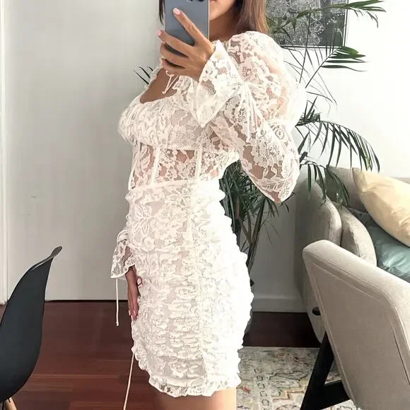 For Love & Lemons Revolve White Lace Victoria Mini Dress size XS CL1